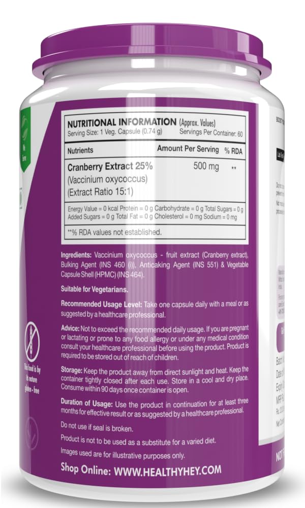 HealthyHey Nutrition Cranberry Extract - Urinary Tract Health - 60 Veg Capsules