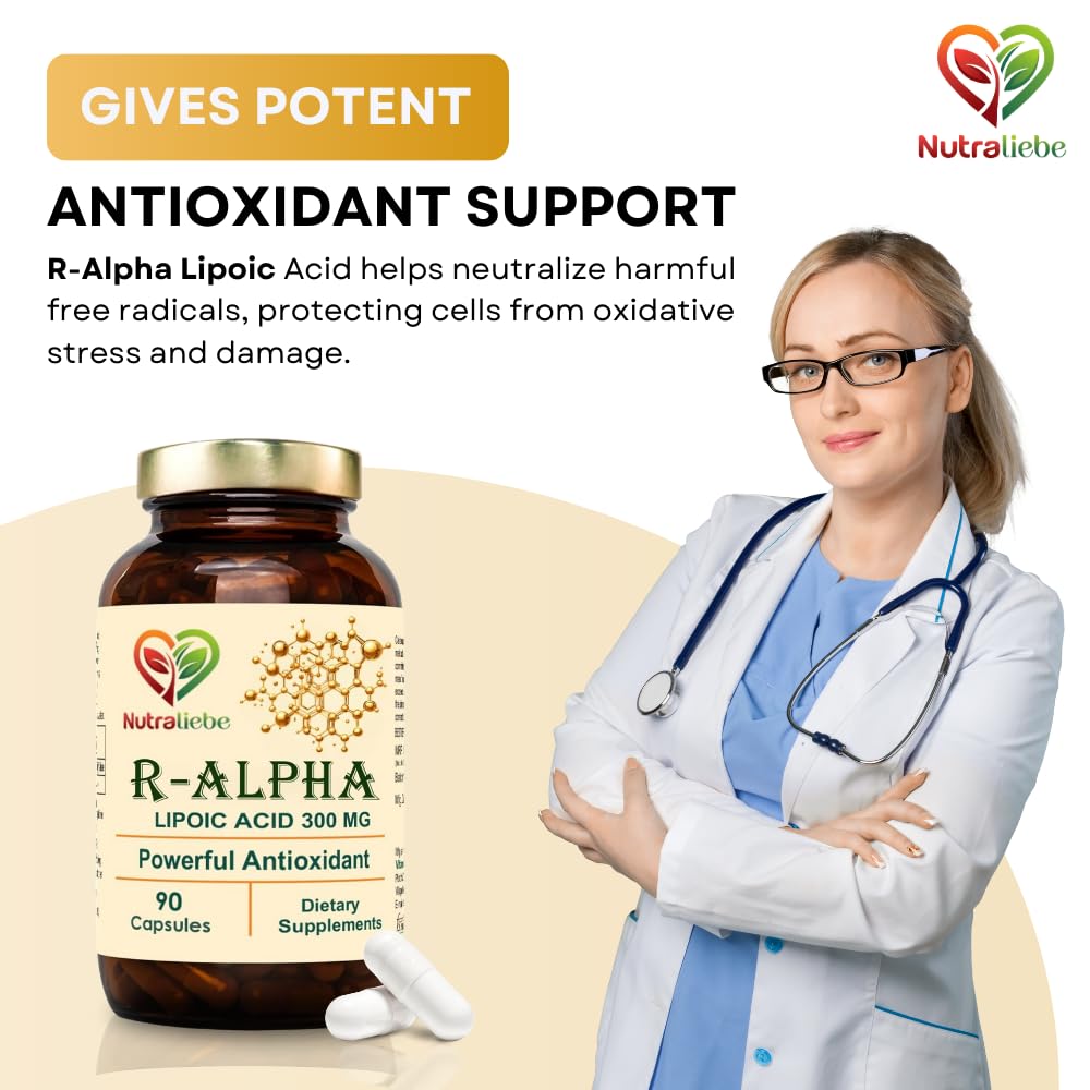 Nutraliebe R-Alpha Lipoic Acid (Thiotic Acid) 300mg - High Potency, Non-GMO, Antioxidant Support, 90 Capsules
