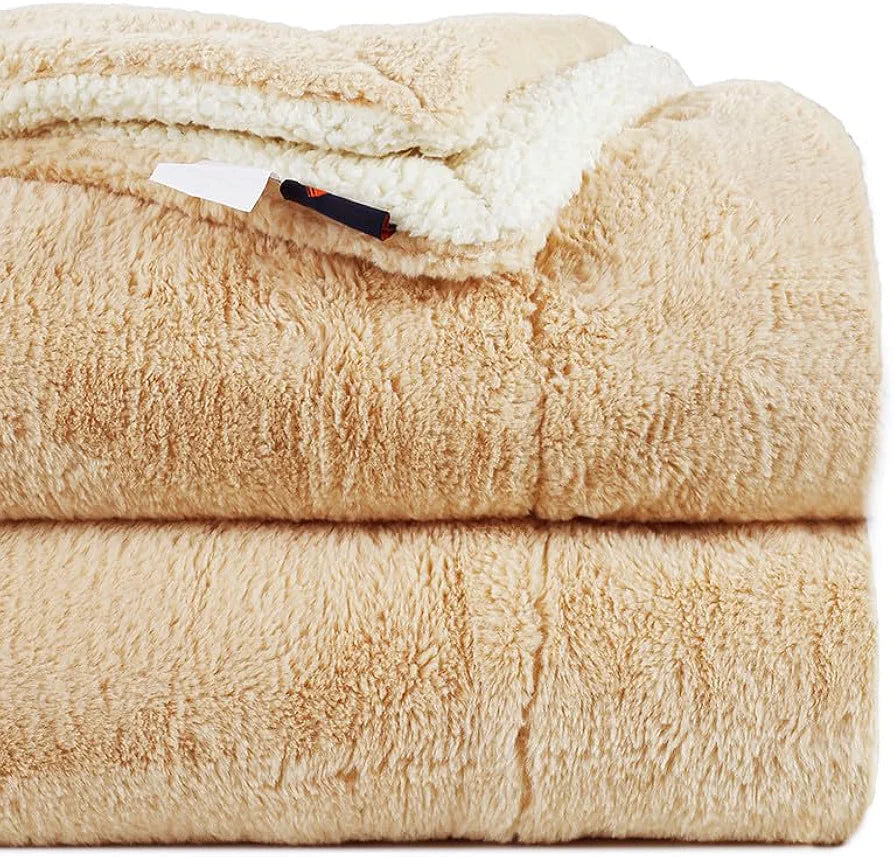 Homekart Faux Rabbit Fur with Sherpa Luxurious Soft Fluffy Cozy Fuzzy Warm Reversible Blanket for Single Size Bed Blanket Color Beige
