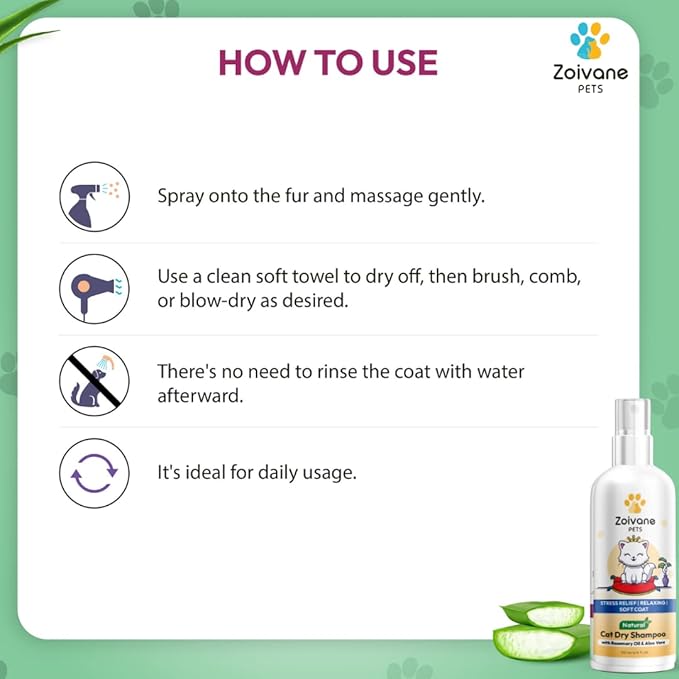 Zoivane Cat Dry Shampoo 200 Ml | Extra White 5 in 1 Cat Shampoo With Conditioner | Cat Shampoo for Persian Cat Hair Fall