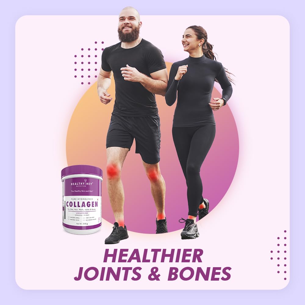 HealthyHey Nutrition Collagen Powder | Collagen Supplement for Glowing Skin | Pure Hydrolysed Collagen Powder for Women and Men | Unflavoured - 250 gm