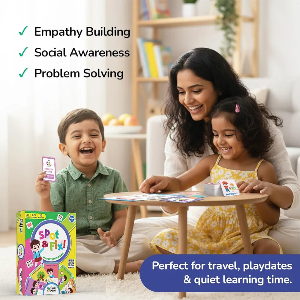 GiniMini Spot & Fix – 80+ Cards & Props Social Emotional Learning Game for Kids 3+ Builds Empathy Communication & Problem-Solving Preschool Educational Toy & Travel-Friendly Gift