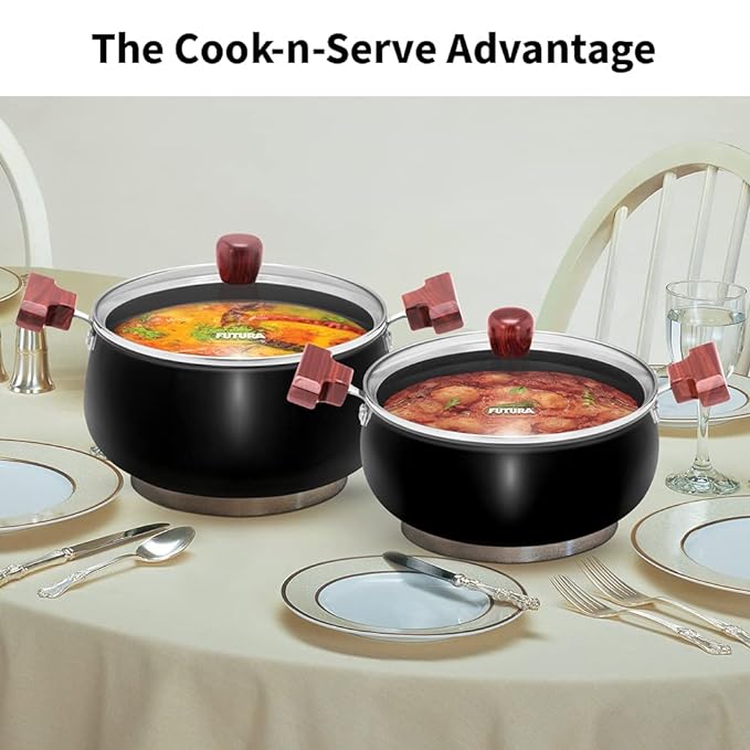 Hawkins Futura 2 Litre Cook n Serve Handi Hard Anodised Biryani Handi with Glass Lid
