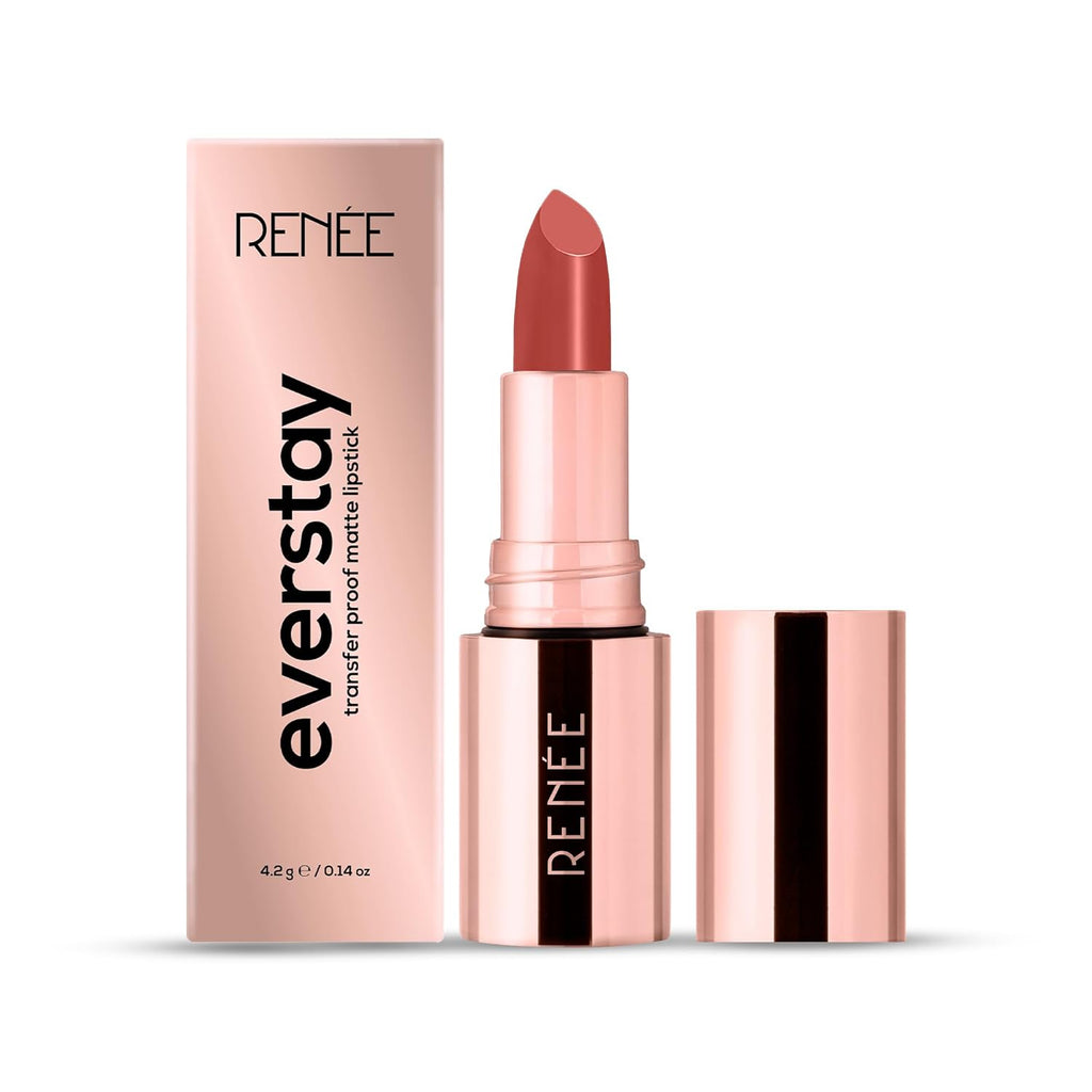 RENEE Everstay Long Stay Matte Lipstick - Coral Pep, Hydrating & Non-Drying, Smudge-Proof, Lightweight, Long Lasting, Intense Pigment, Full Coverage, Vitamin E Infused, For All Occasions, 4.2g