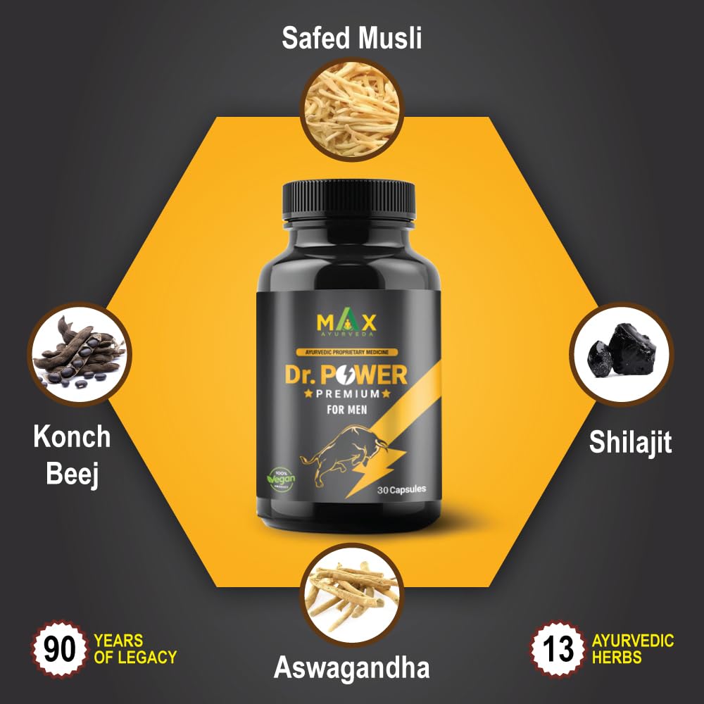Max Ayurveda Dr Power Premium Capsules For Men - (30 Capsules) Stamina, Strength and Vitality Booster