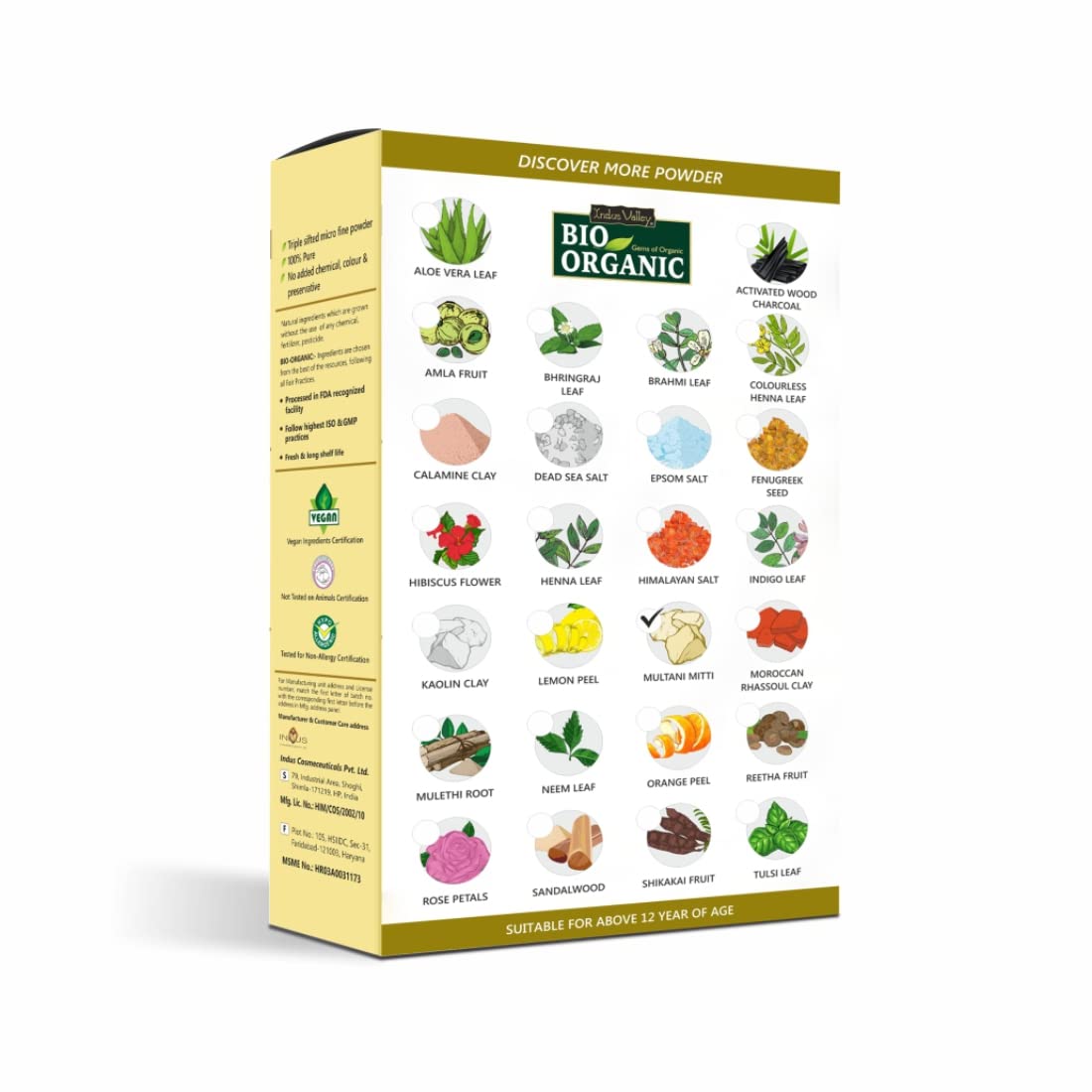 INDUS VALLEY BIO Organic Multani Mitti Powder | Healing Clay | Bentonite Clay- 300gm+50gm