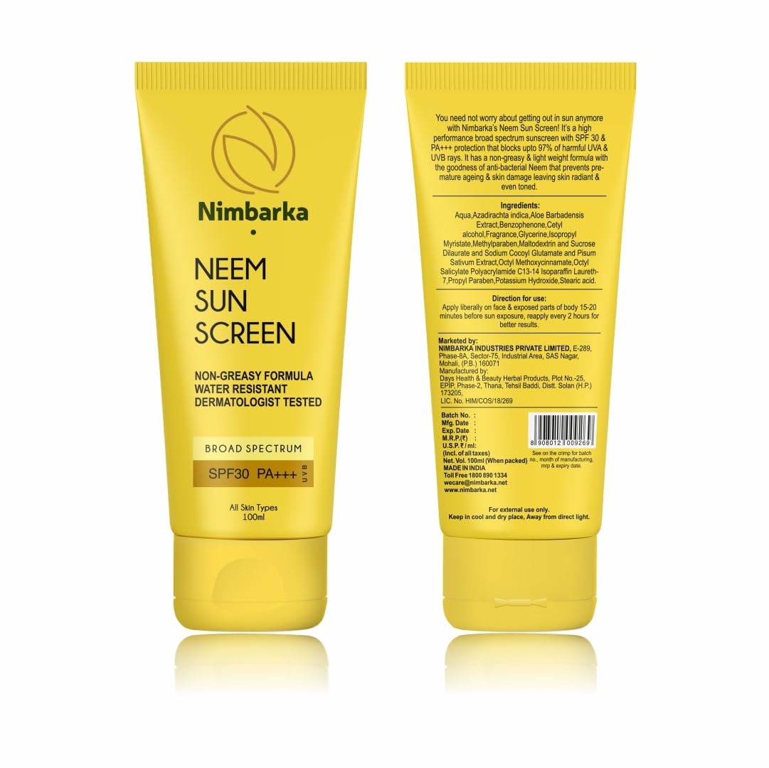 Nimbarka Neem Sun Screen Ultra Light For Oily And Dry Skin Non greasy formula - 100 ml (Pack of 2)