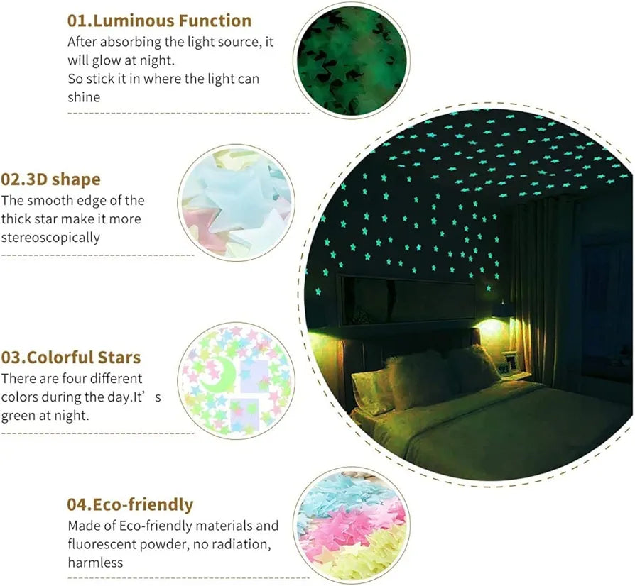 God & God's 3D Glow in The Dark Wall Stickers – Removable Fluorescent Heart Luminous Wallpaper Design 3
