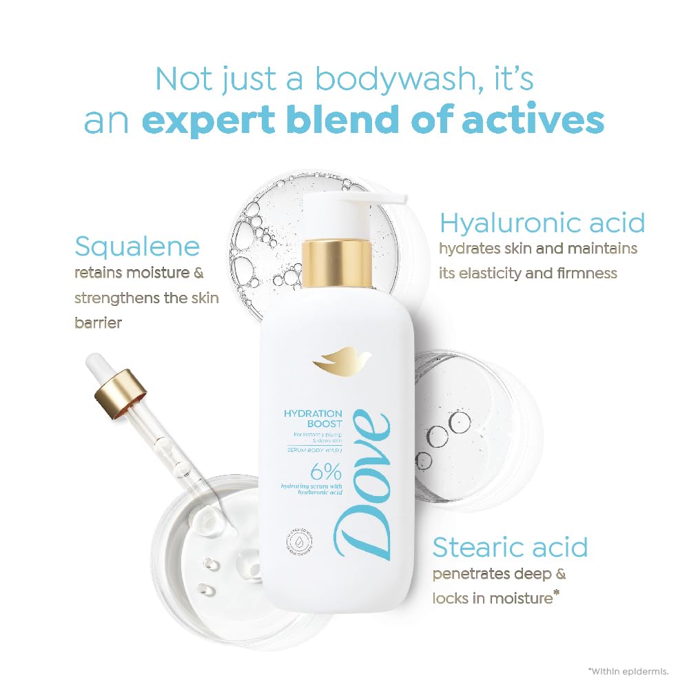 Dove Hydration Boost Serum Body Wash | 6% Hydrating Serum with Hyaluronic Acid | For instantly plump & dewy skin | Paraben & SLS free | 300 ml