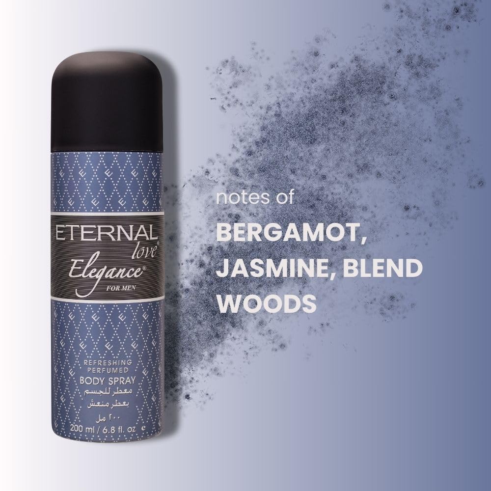 Eternal Love - Elegance for Men | Woody Body Spray for Man | Citrus & Floral Scent | Long-Lasting Perfume | Classic, Confident & Powerful | Ideal for Work, Travel & Parties | Gift for Him | 200 ml