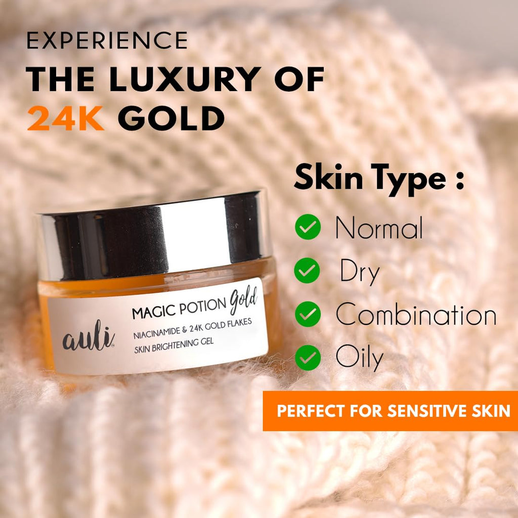 Auli Magic Potion Gold Niacinamide 24k Gold Flakes Skin Brightening Gel - 60 gms