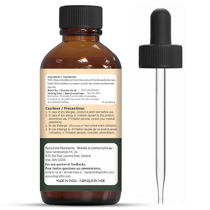 Organic Zing Olibanum (Boswellia Serrata) Oil | Essential Oil for Aroma, Diffusers, Skincare & Hair Care - 30 Ml