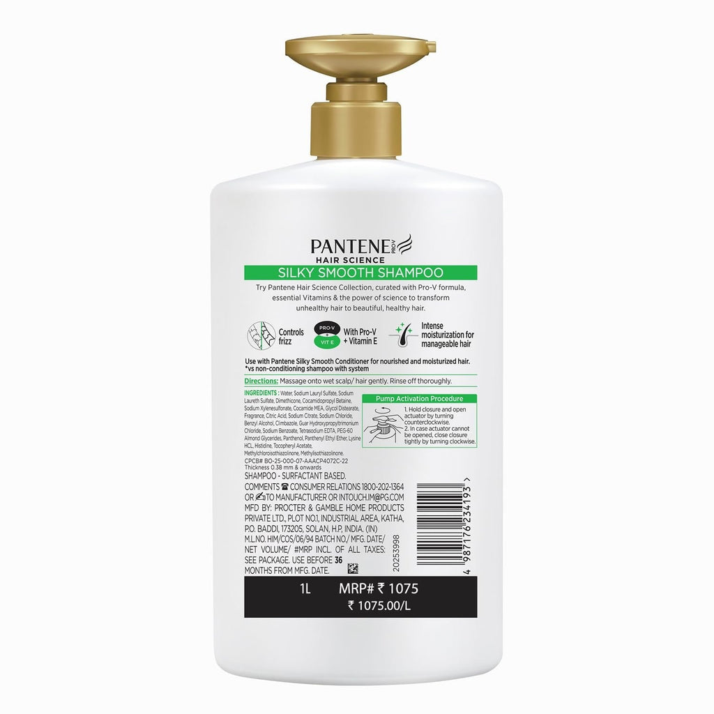 Pantene Advanced Hairfall Solution Silky Smooth Care Shampoo Green - 1 Litre