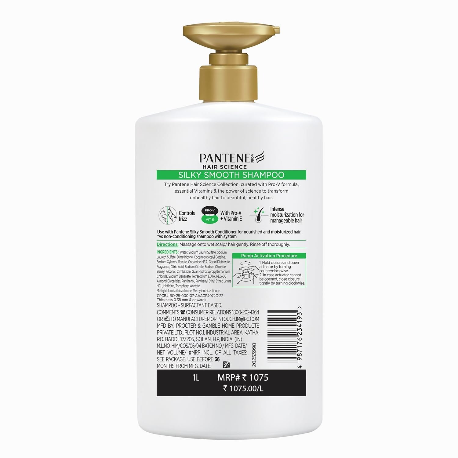 Pantene Advanced Hairfall Solution Silky Smooth Care Shampoo Green - 1 Litre