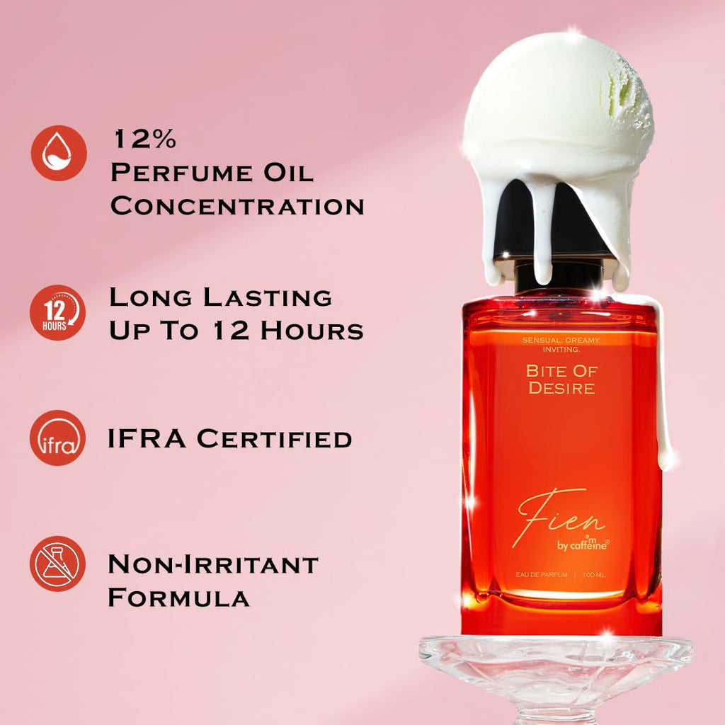FIEN by mCaffeine Bite of Desire Perfume for Women | Floral Gourmand Scent | 12 Hrs Long Lasting Eau De Parfum with Lavender, Vanilla, Cocoa Premium & Luxurious Perfume for Every Occasion - 100ml