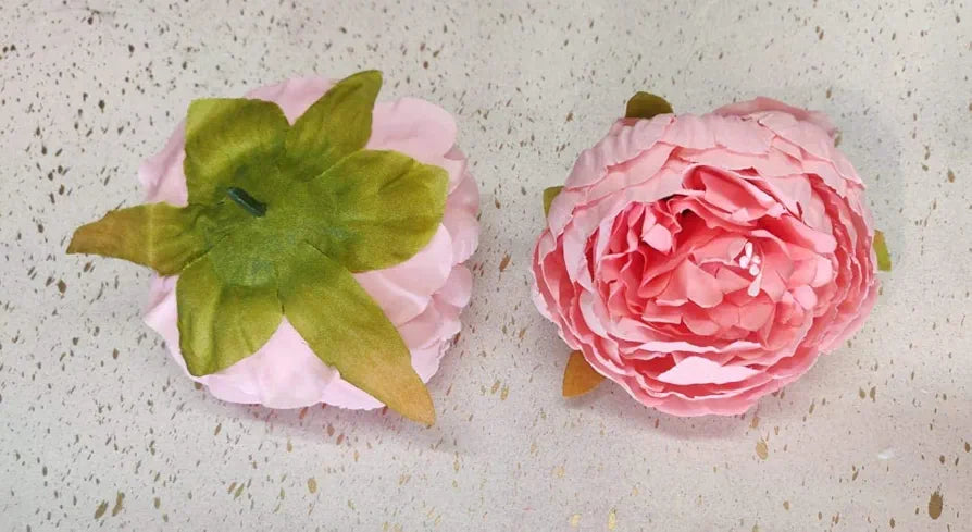 6 Pcs Artificial Fabric Rose Flower Heads Handmade Peony Style Flowers Light Pink