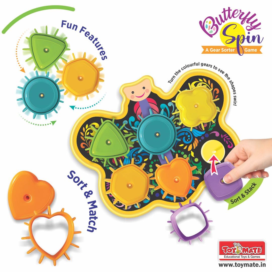 Toymate Butterfly Spin Gear Sorter & Shape Matching Toy for Toddlers