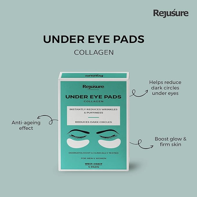 Rejusure Under Eye Pads With Collagen Instantly Reduces Wrinkles, Puffiness, Dark Circles for Men & Women – 5 Pads