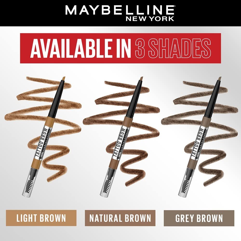 Maybelline New York Tattoo Brow 36h Brow Pencil - Natural Brown, Creamy Powder Texture, Precision Tip. Maybelline New York Tattoo Brow Eyebrow Pencil Lasts Up To 36Hr, Smudge & Water-proof | 0.25 g