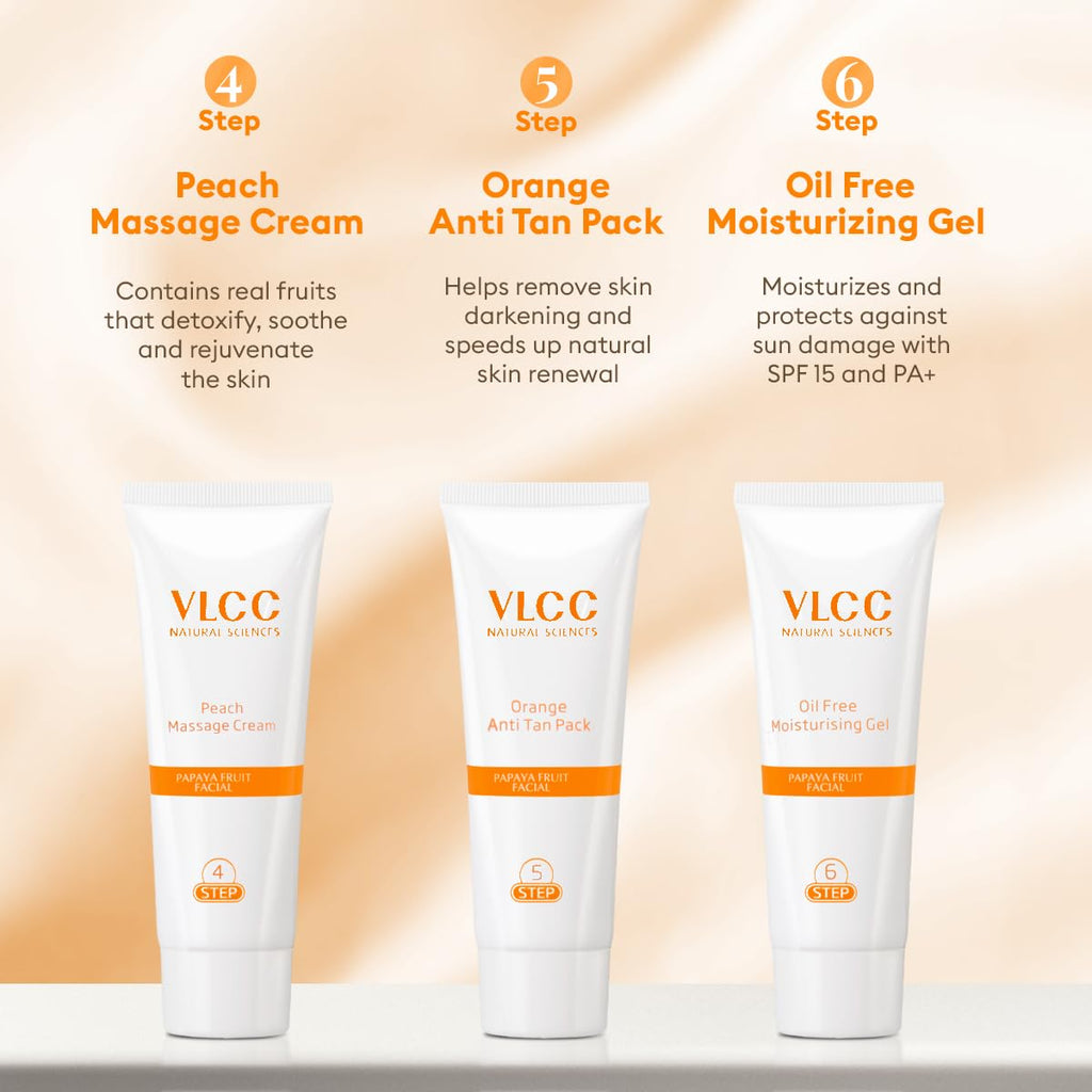VLCC Papaya Fruit Facial Kit - 60g | Glowing, Blemish Free Skin | With Papaya, Cucumber, Peach, and Orange Peel Extracts | Glowing at Home Facial Kit.