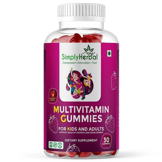 Simply Herbal Multivitamin Gummies for Kids, Hair, Skin and Nails Potency Supplement with Calcium, Biotin, Vitamin A B C, Immunity Gummy In Fruit Flavor for Adults & Kids, 30 Gummies (Pack of 1)