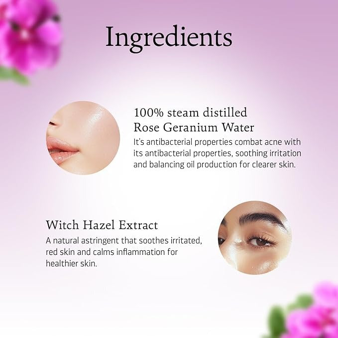 Indulgeo Essentials Rose Geranium Witch Hazel Facial Toner - 60 ml