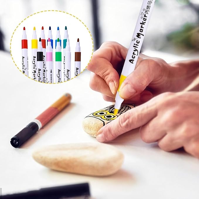 Hobby India Colourful Waterproof Acrylic Pen 12 Shades | Paint Pen Marker Set Fine Dry Tip Acrylic Markers for Art | Drawing | Colouring