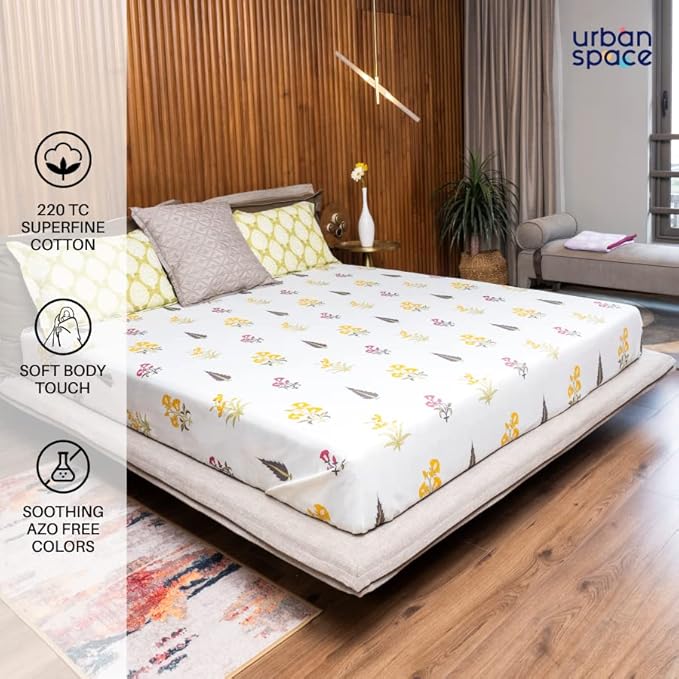 Urban Space Serene Printed Bedsheet for Double Bed with 2 Pillow Covers