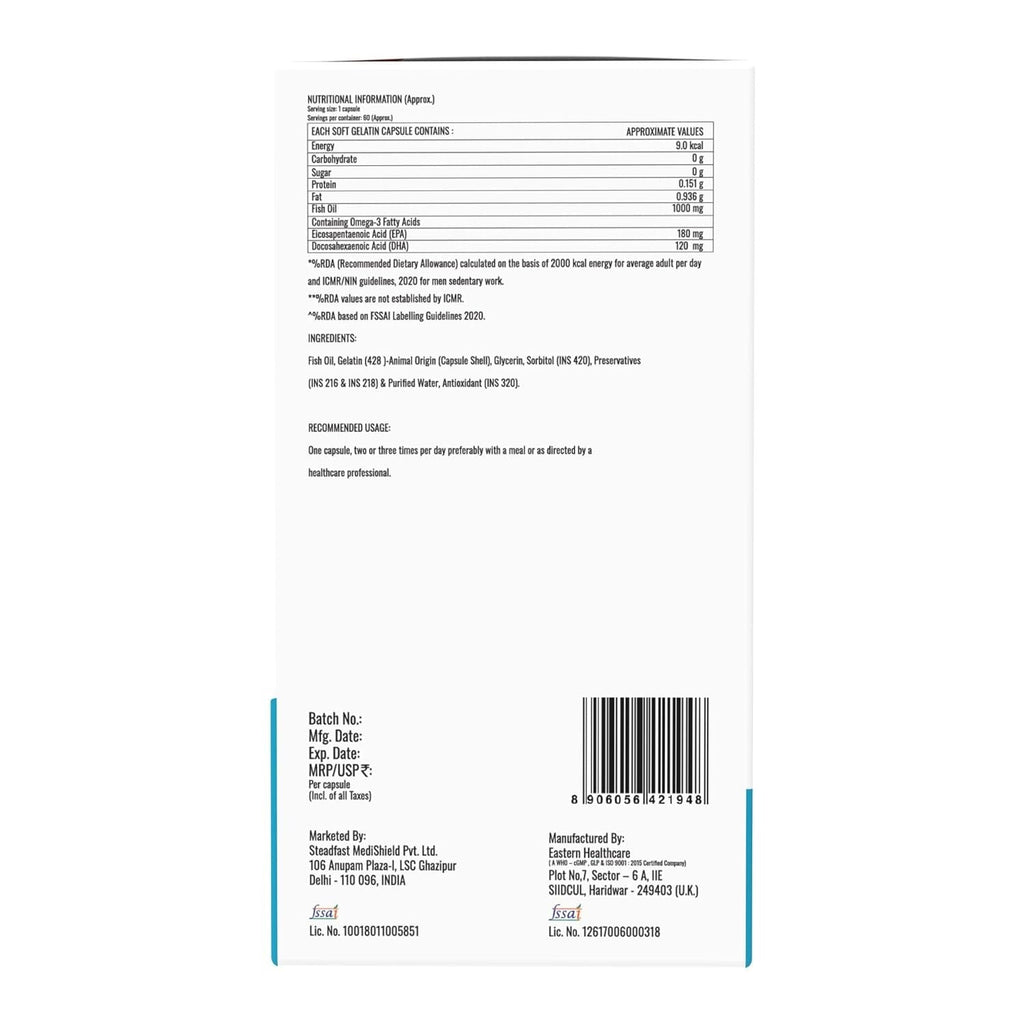 Steadfast Nutrition Omega 3 Fish Oil Capsule 1000mg - 60 Caps