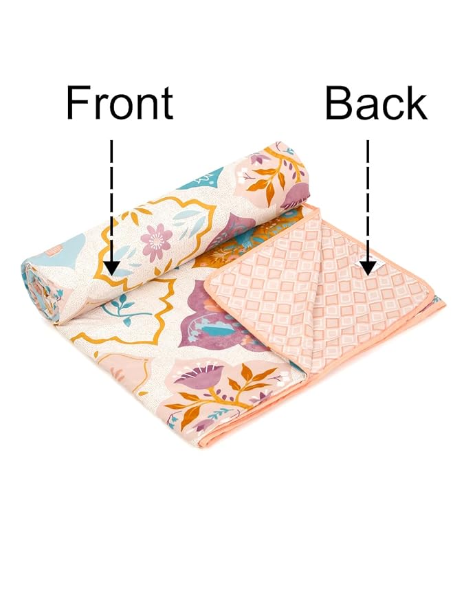 Cortina Ultra-Soft Microfiber Reversible 120 GSM Abstract Single AC Blanket Quilt Dohar | Peach