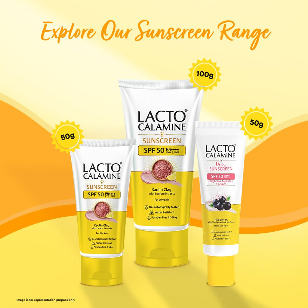 Lacto Calamine Sunscreen SPF 50 | 50g | PA ++++ For Oily Skin | UVA â€“ UVB | Water Resistant & No White Cast | With Kaolin Clay, Vitamin E & Lemon Extracts | Paraben Free