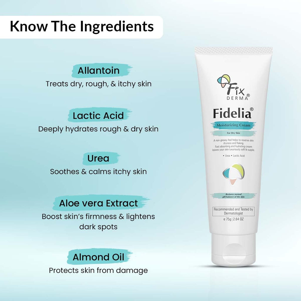 Fixderma Fidelia Moisturizing cream | Daily Moisturizer for Dry & chapped skin | Provides Hydration and Moisturization, Non-Comedogenic & Non-Greasy formulation - 75 gm