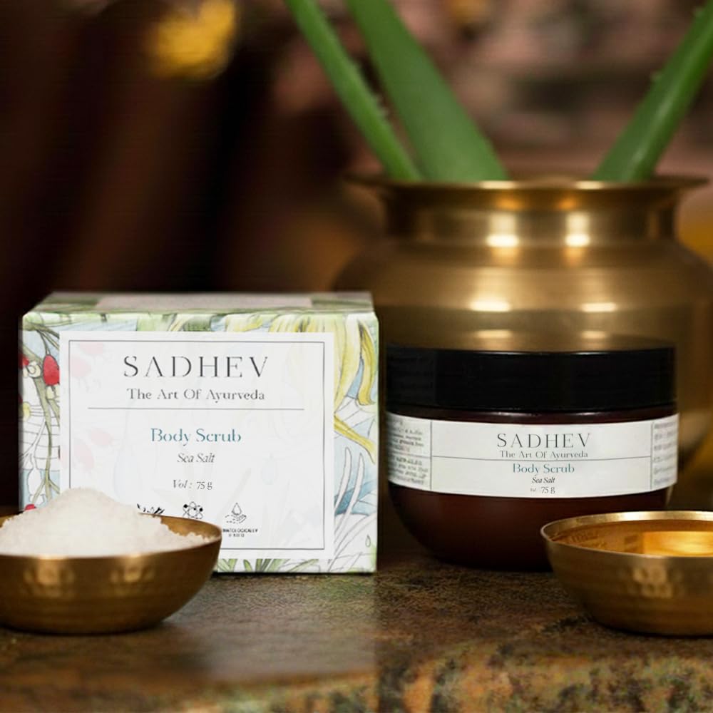 Sadhev Ayurvedic Sea Salt Body Scrub | Exfoliates, Detoxifies & Revitalizes | Enriched with Coconut Oil & Aloe Vera | For Smooth, Radiant Skin | All Skin Types (75g)