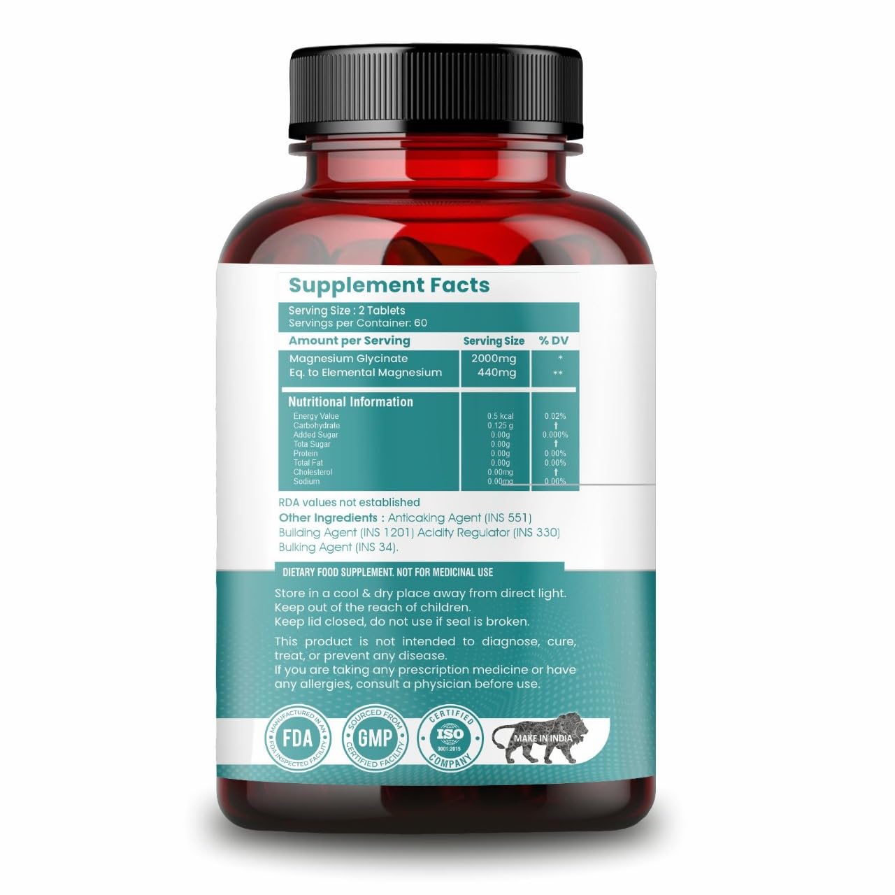 Pure Magnesium Glycinate - Maximum Strength Chelated Magnesium Supplement for Women and Men for Muscle Cramps, Sleep Support and Nerve Health- 2000mg Per Serving, 120 Vegetarian Tablets