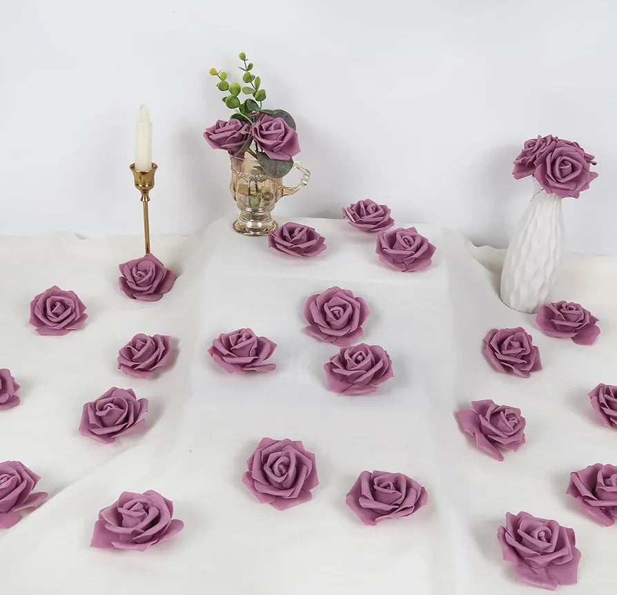 Artificial Rose Flower Heads 100pcs Dusty Rose Foam Fake Roses Bulk 3inch Stemless Faux Flowers Dusty Rose