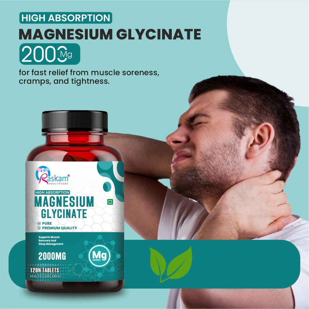 Pure Magnesium Glycinate - Maximum Strength Chelated Magnesium Supplement for Women and Men for Muscle Cramps, Sleep Support and Nerve Health- 2000mg Per Serving, 120 Vegetarian Tablets