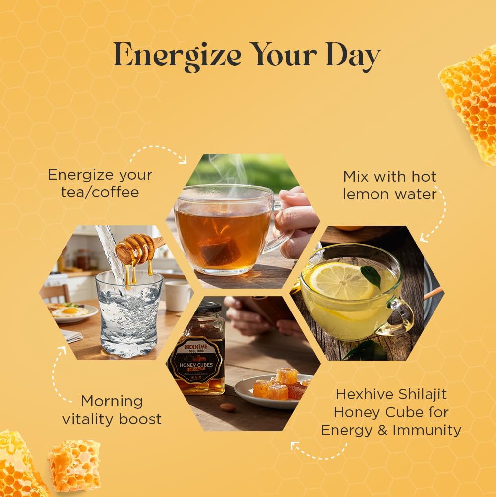Hexhive Shilajit Honey Cubes | Natural Energy & Stamina Support | Pure Honey Infused with Shilajit | No Added Sugar | Ready-to-Use Cubes for Tea, Coffee & Warm Water | Wellness Snack | 300g