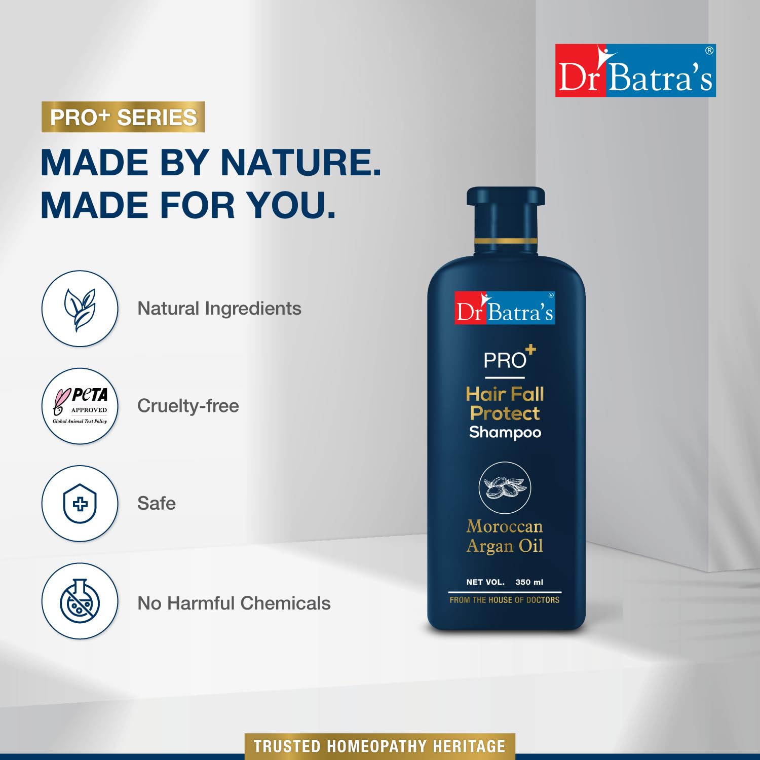Dr Batra's PRO+ Hair Fall Protect Shampoo-350 ml | Sulphate Free Moroccan Argan Oil Shampoo for Men & Women