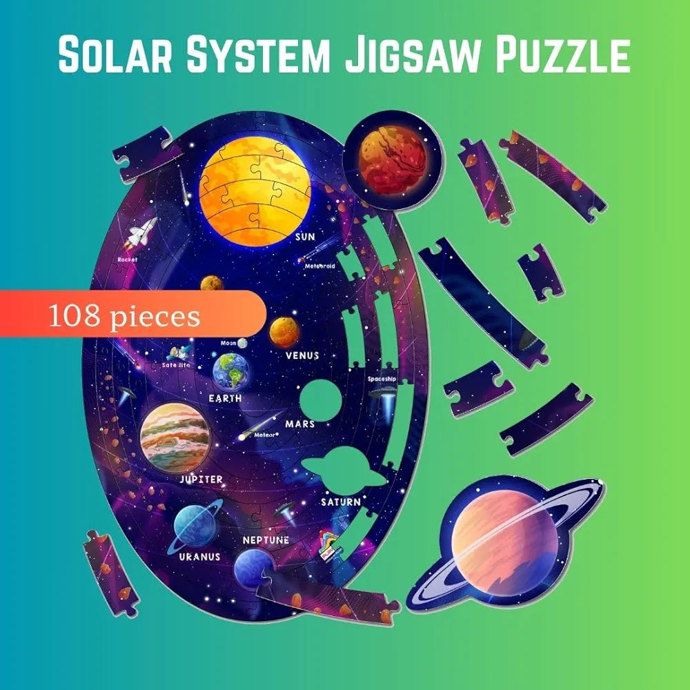 Playhills 2-in-1 Solar System Puzzle and Board Game for Kids 108 Pcs Educational Jigsaw with Astro Adventure Play Fun Learning Gift for Boys and Girls