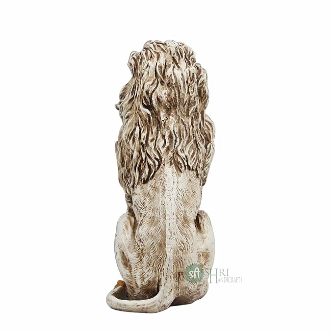Indicast Porcelain 15" Inch Handmade Stone Finish Animal Figurines Gifts Antique Design Lion Sitting Statue