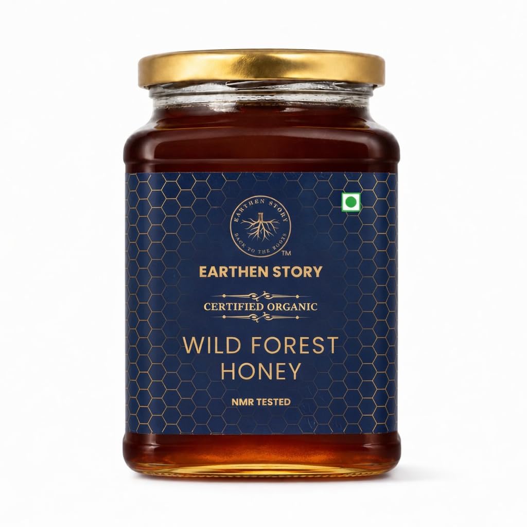 Earthen Story Certified Organic Wild Forest Honey 250 g | NMR & Lab Tested for 290+ Pesticides | NPOP Approved & Traceable with Transaction Certificate | Raw Honey in Glass Jar