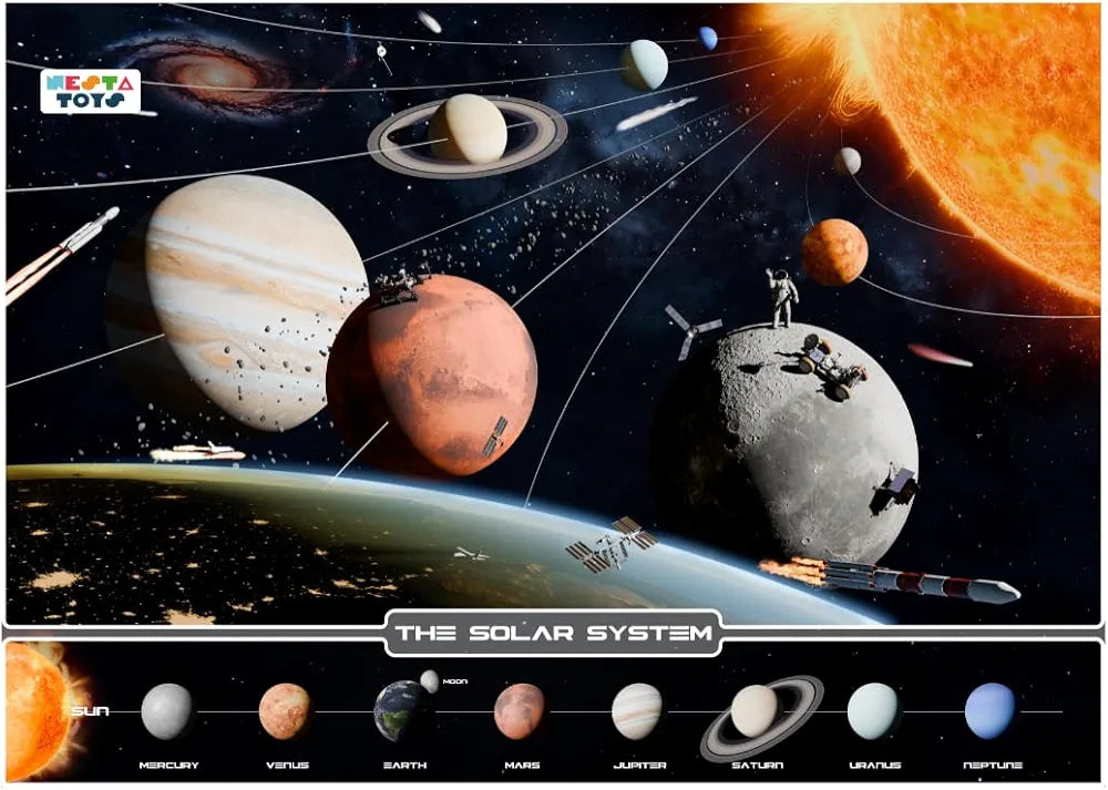 Nesta Toys Solar System Floor Puzzle & Game Large 70x50cm Space Jigsaw 108 Pieces 3X Thicker Educational STEM Learning Gift for Boys Girls Ages 6, 7, 8, 9, 10, 11, 12