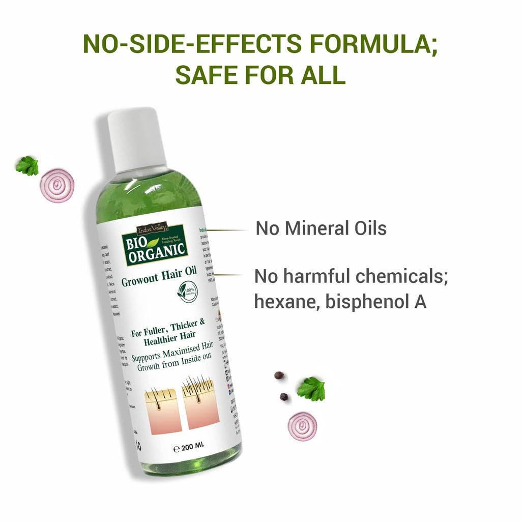 INDUS VALLEY Bio Organic 100% Organic Growout Hair Oil Combats Dandruff, Flaky scalp, Frizz and Split Ends (200ml)
