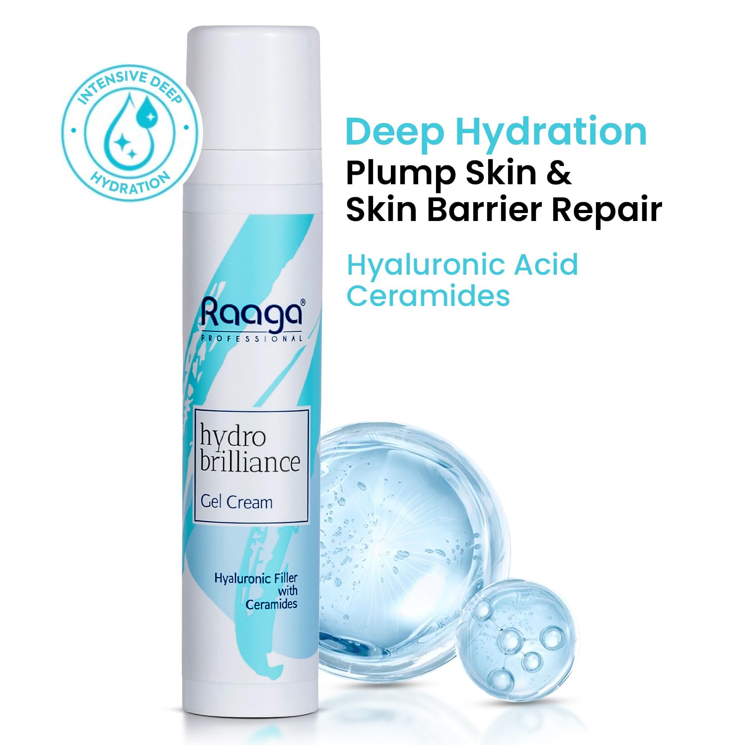 Raaga Professional Hydro Brilliance Gel Cream | Hyaluronic Filler with Ceramides | Paraben Free, Sulphate Free, Dermatologically Tested (55 ml)