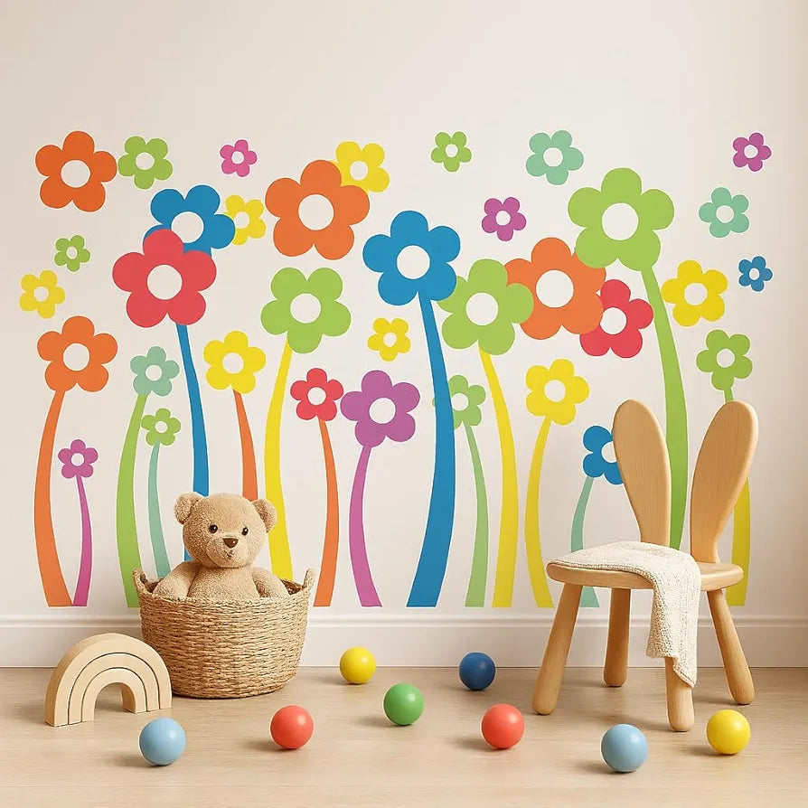 StickMe Colourful Flowers Wall Sticker Kids Baby Nursery Vinyl Mural Decal Multi-Colour Decor-Peel And Stick