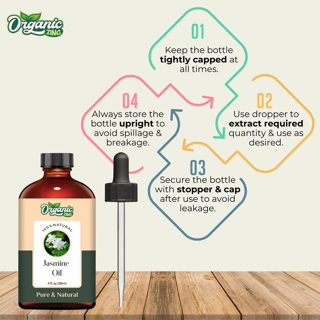 Organic Zing Jasmine (Jasminum Officinale) Oil | Essential Oil for Skincare, Massage, Aroma and Diffusers - 118 Ml