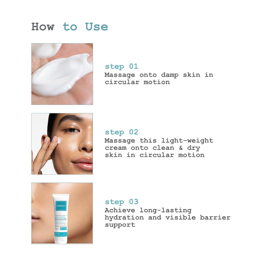 Dermacy Ceramide - 3 Intense Hydrating Water Gel Face Cream | Lightweight Cream For Intense Hydration & Plump Skin | 3 - Essential Ceramides + 2.5% Hyaluronic Acid Complex + ThermoActiv Spring Water | Suitable For Sensitive Skin | 50ml