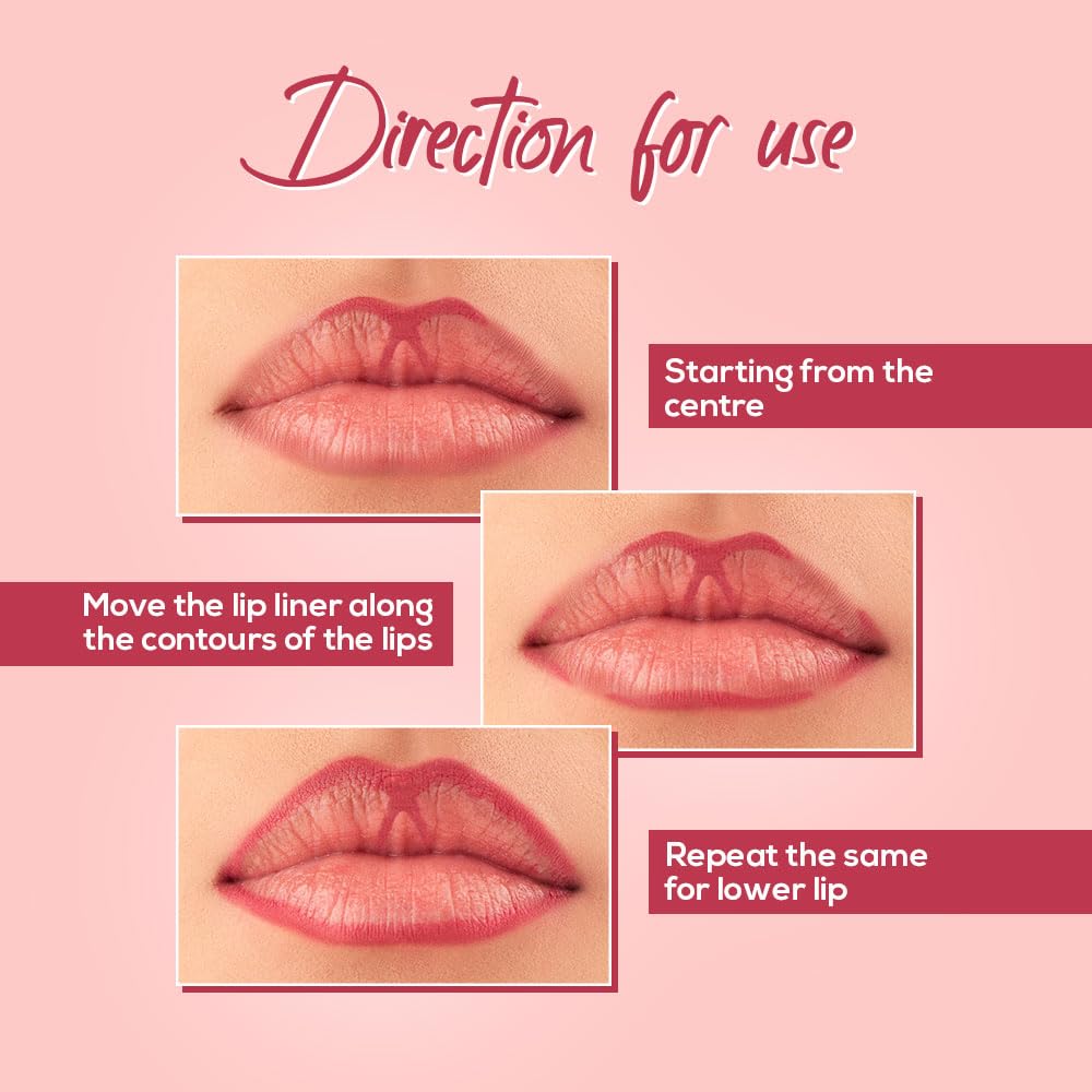 RENEE Define Pencil Lip Liner - Pink Sauce, Long Lasting & Smudge Proof, Full Coverage, Intensely Pigmented, Easy Glide Formula, Vitamin E & Castor Oil Infused, 1.2Gm