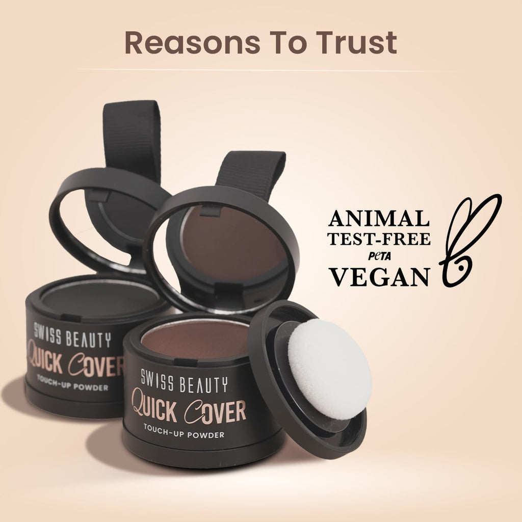 Swiss Beauty Quick Cover Touch-Up Powder | Covers Grey Roots & Bald Spots Instantly | Highly Pigmented | Ideal For Both Men & Women | Long-Lasting | Matte Finish | Shade- Smoky Black, 4g