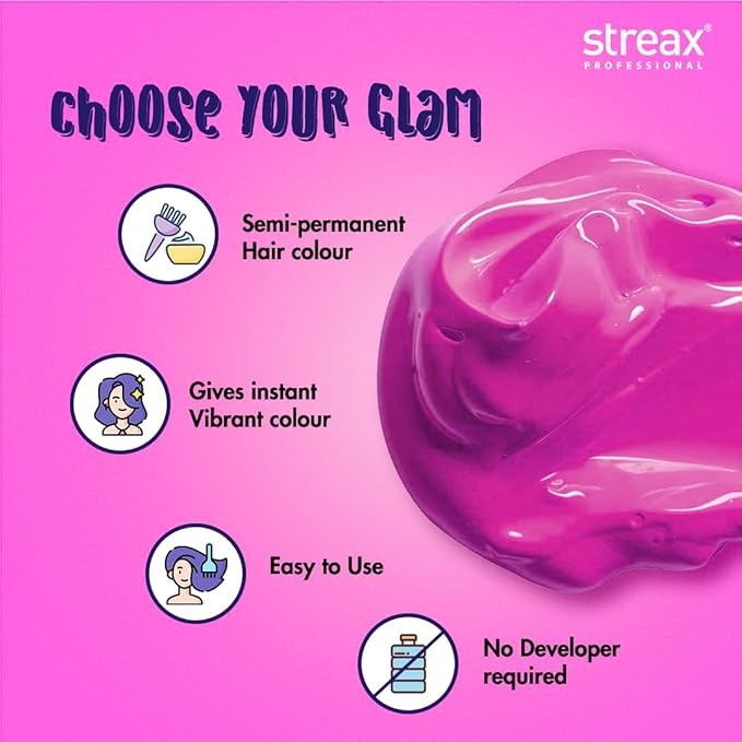 Streax Professional Ammonia-Free Peroxide-Free Hold and Play Funky Colours Crazy Cream - Groovy Pink - 100 gms